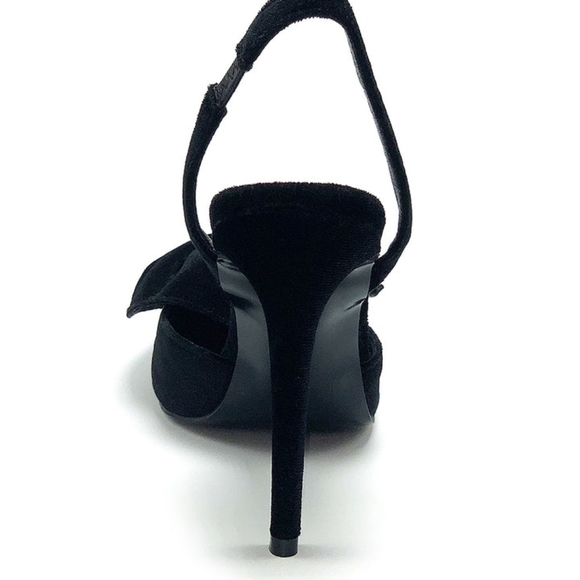 NIB WOMEN'S BLACK VELVET BOW SLINGBACK HIGH HEELS - Picture 7 of 10